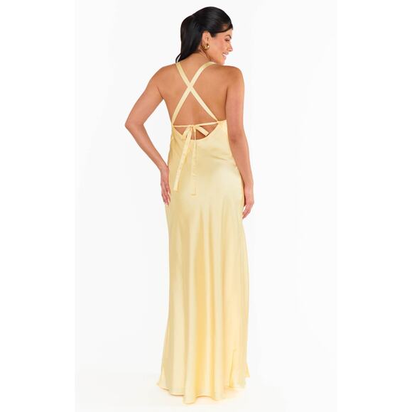 Show Me Your Mumu Anderson Maxi Dress in Pale Yellow Luxe Satin XXL NWT - Picture 9 of 9